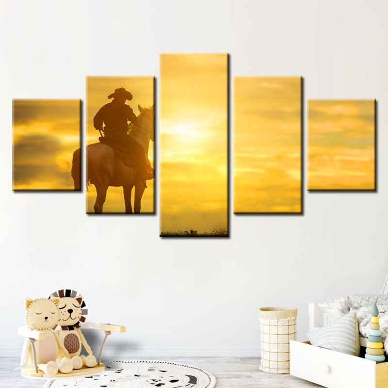 5 Stück Ein Cowboy und sein Pferd - Leinwand Wandkunst Gemälde