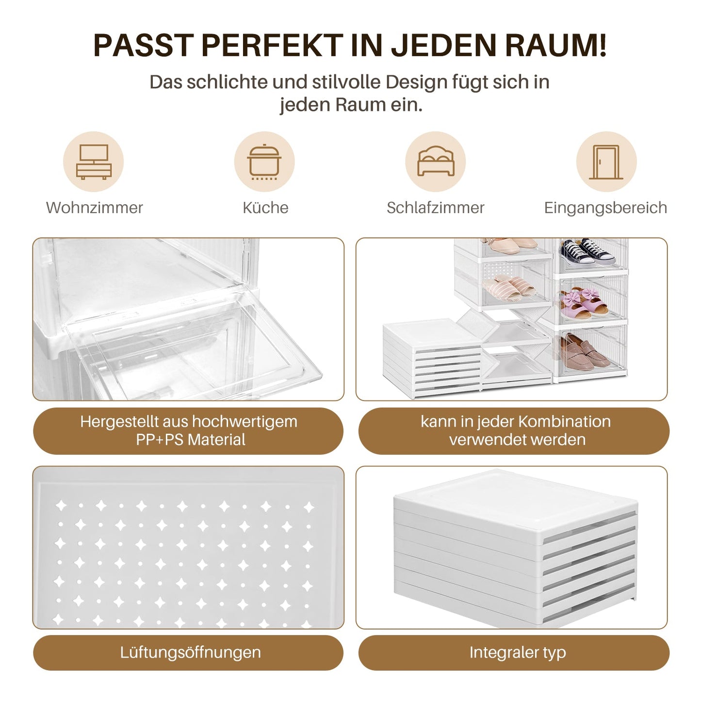 6 Ebenen Schuhboxen Aufbewahrungsbox Stapelbar | Karnz