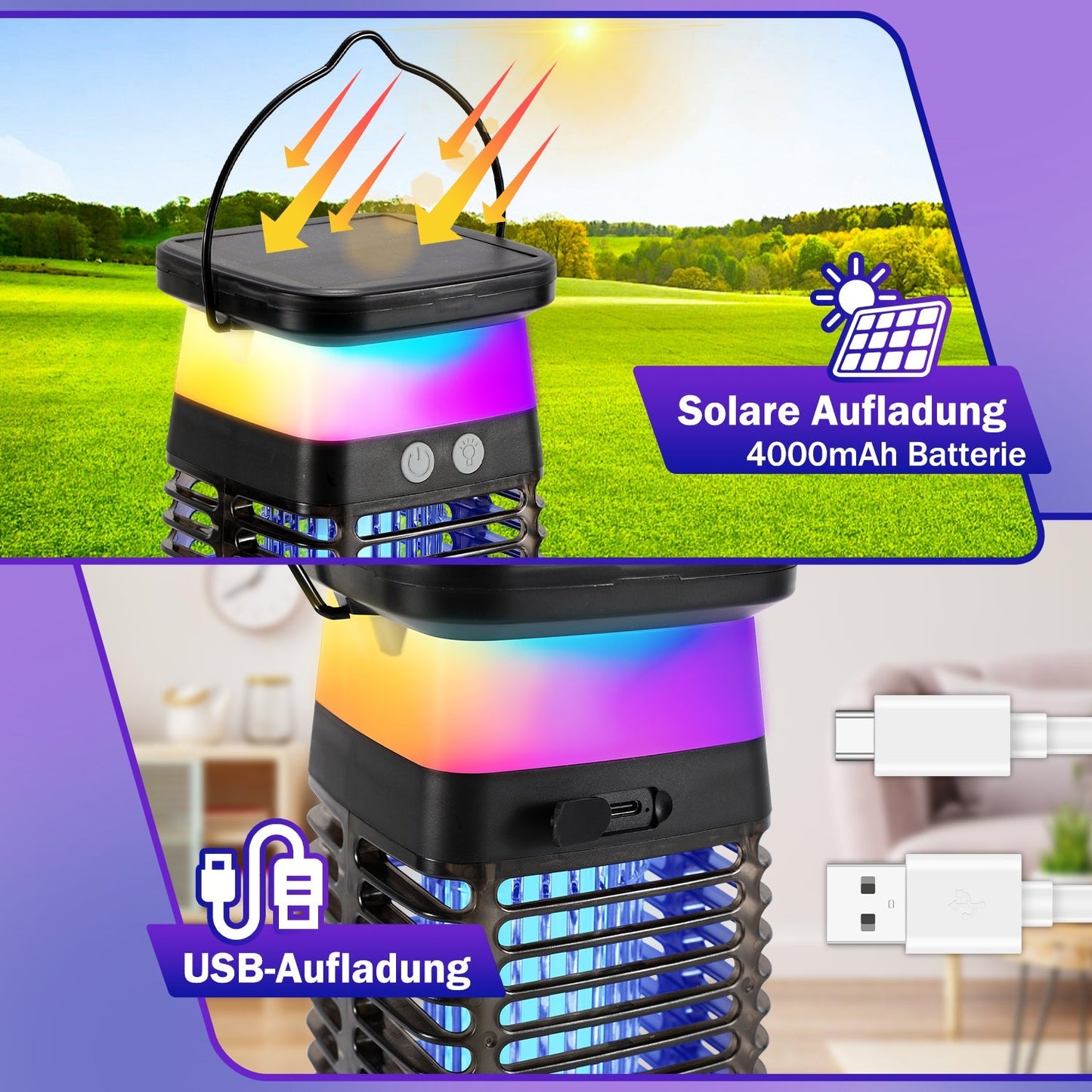 Solar Mückenabwehr-Lampe UV-Licht Mückenlampe RGB | Karnz