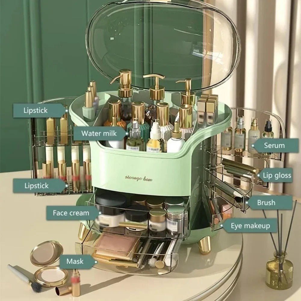 Luxuriöser transparenter Makeup-Organizer mit rotierenden Türen und Schubladen | Karnz