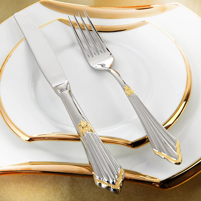 4-teiliges Luxus-Besteckset mit Goldeinlage