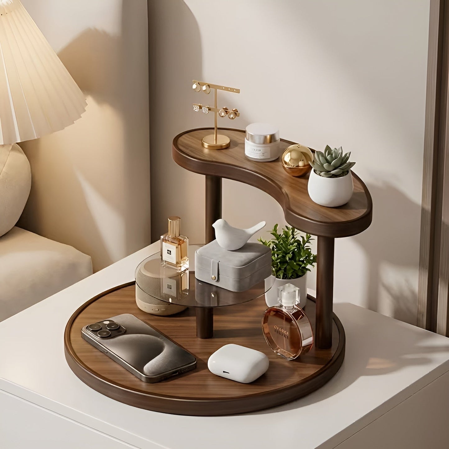 Drehbarer Make-up-Organizer aus Holz – 3-stufig und stabil | Praktische Aufbewahrung für Kosmetikartikel