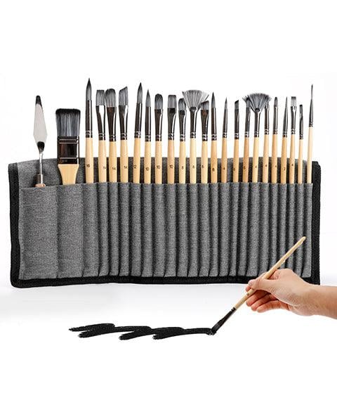Pinselset 24-teilig mit Rollmappe und Malmesser | Karnz
