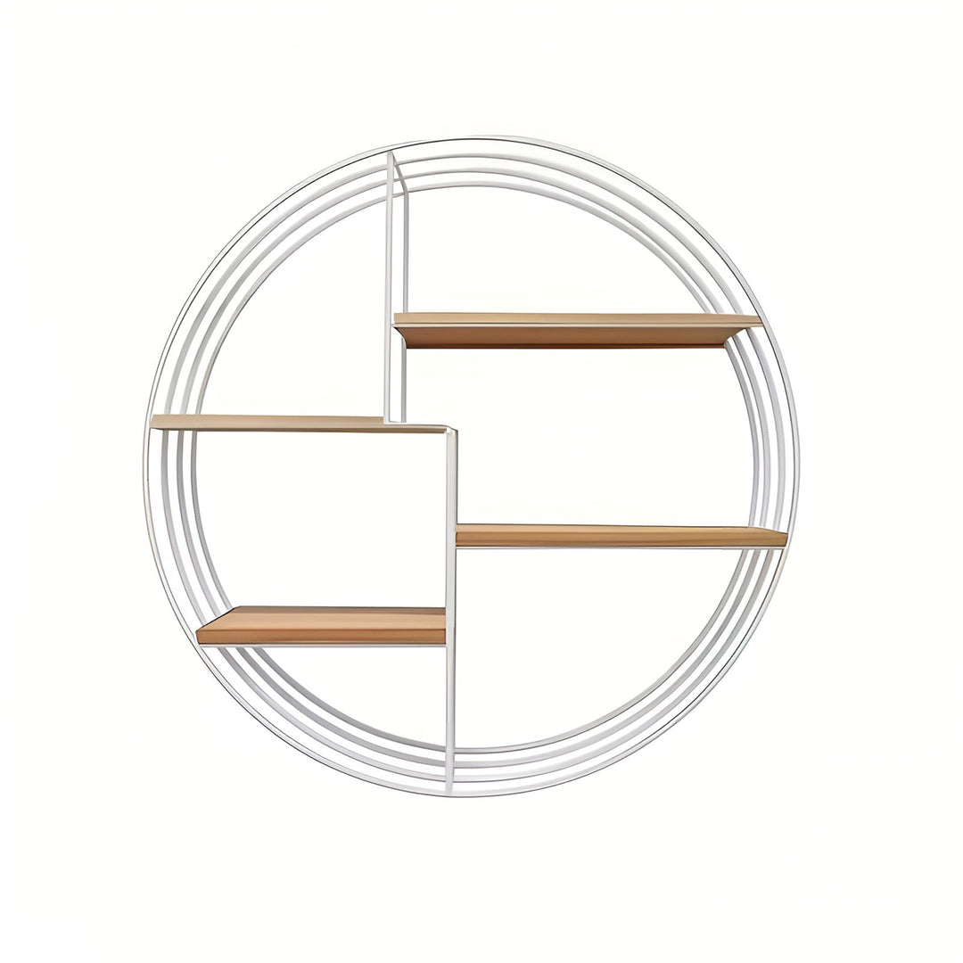 Runde Wandregal mit 4 Ebenen – Retro-Design aus Holz & Metall | Dekorativer Hängeregal für Wohnzimmer, Badezimmer & Schlafzimmer | Karnz