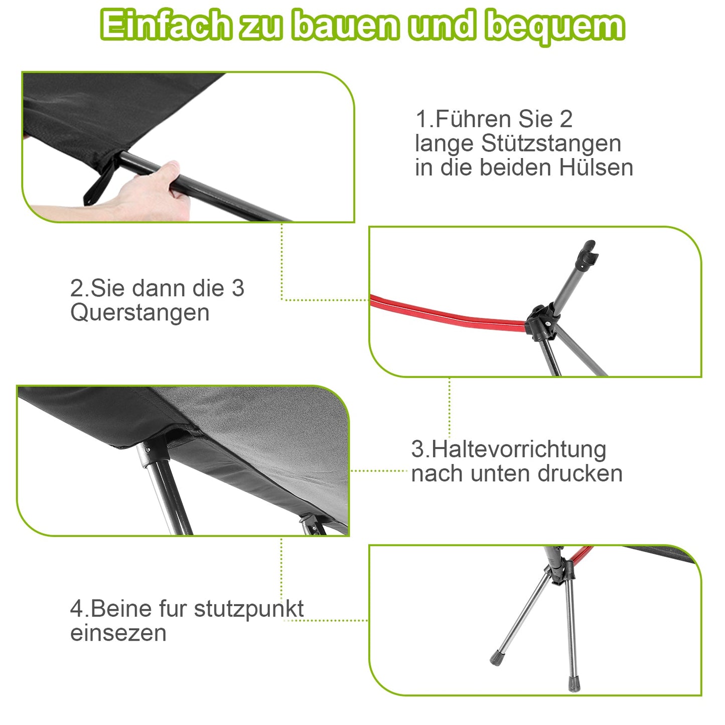 Feldbett Schwarz Klappbett Campingbett Höhenverstellbar | Karnz