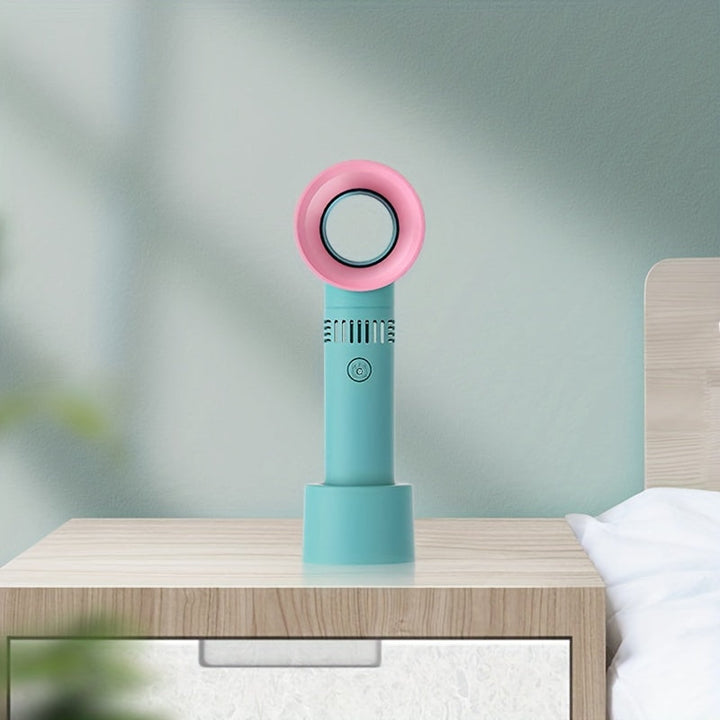 1 Stück USB wiederaufladbarer bladeless Handheld Ventilator - Tragbarer mini Tischventilator mit 3 Geschwindigkeiten für Reisen, Camping, Büro und Raumnutzung | Karnz