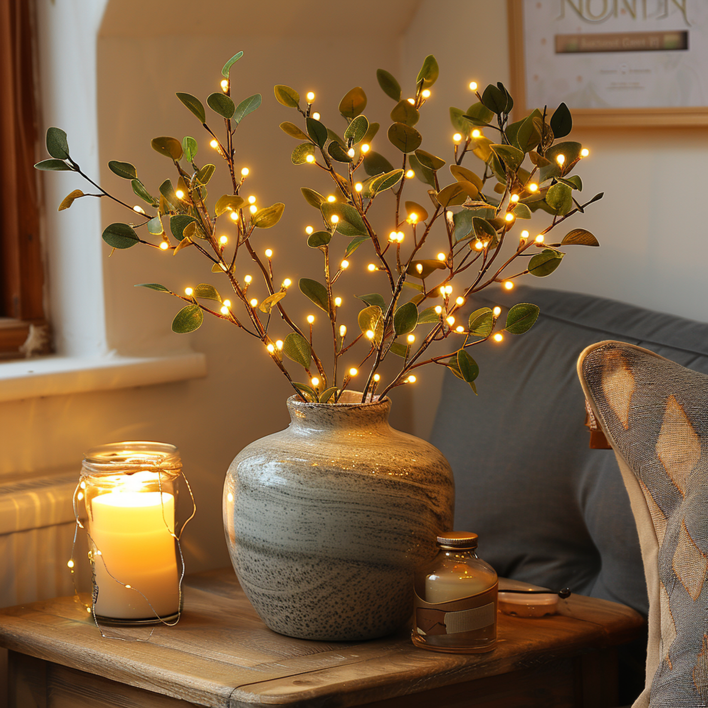 OlivaFairy Stimmungslampe mit Olivenzweigen und LED-Beleuchtung
