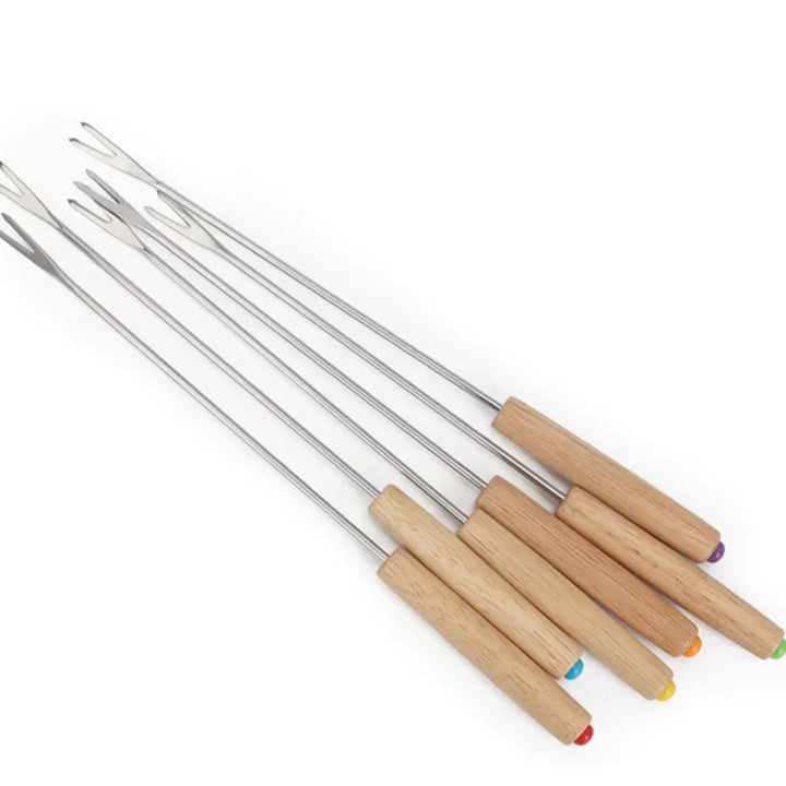 6 Stück Edelstahlgabeln mit Holzgriff für BBQ Lagerfeuer Grill | Karnz