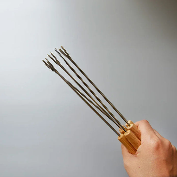 6 Stück Edelstahlgabeln mit Holzgriff für BBQ Lagerfeuer Grill | Karnz