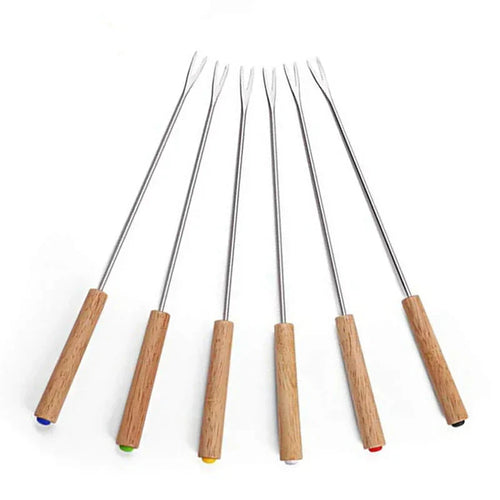6 Stück Edelstahlgabeln mit Holzgriff für BBQ Lagerfeuer Grill | Karnz
