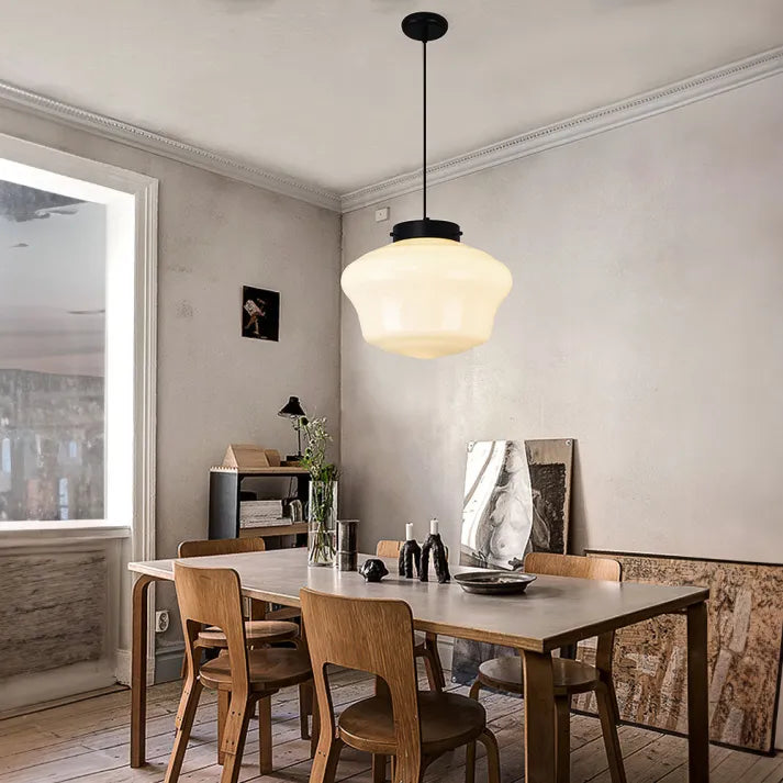 Vintage Geometrische Hängelampe aus Mattglas – Retro Pendelleuchte für Esszimmer | Karnz