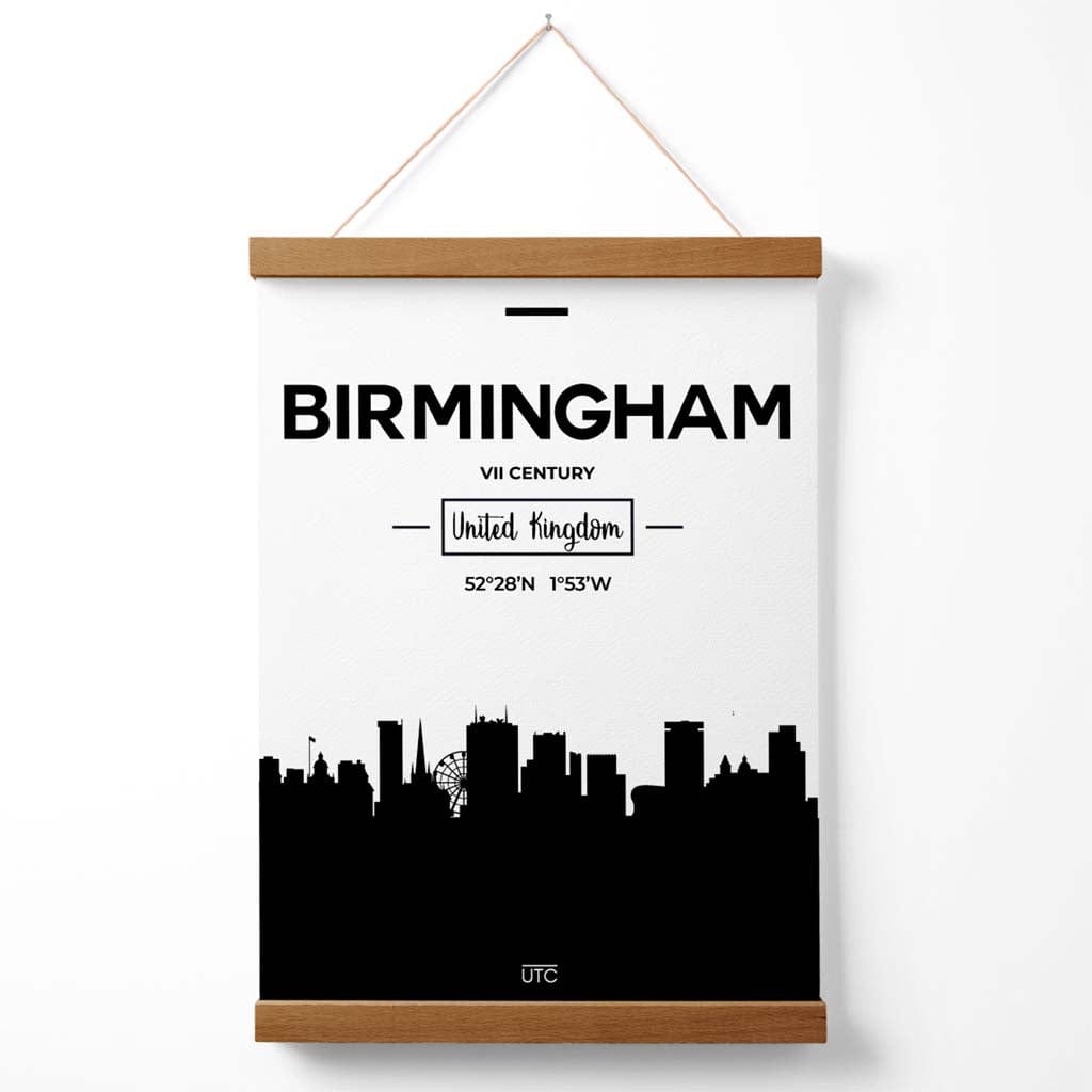 Birmingham Schwarz-Weiß-Poster mit Skyline-Motiv (inkl. Aufhänger)