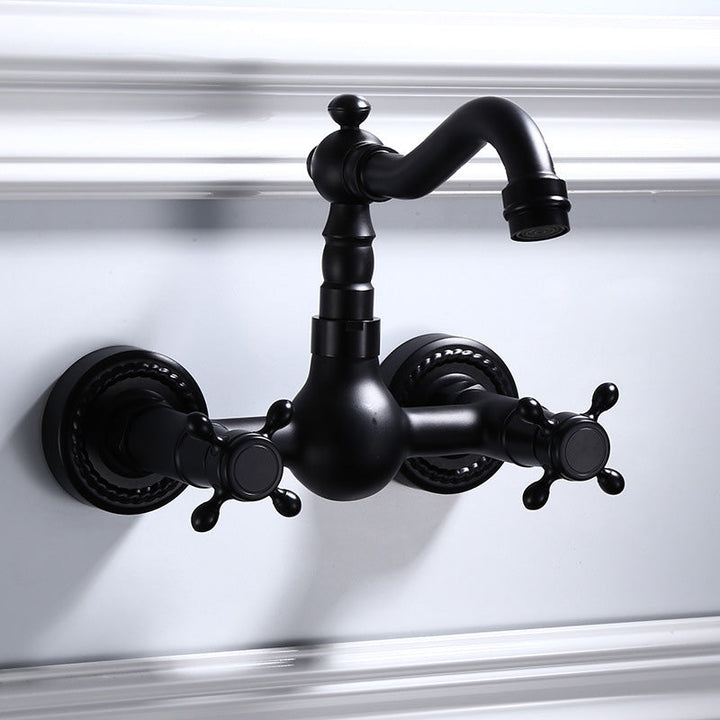 Schwarze Wandmontierte Badezimmerarmatur Amerikanischer Klassischer Weitreichender Wasserhahn