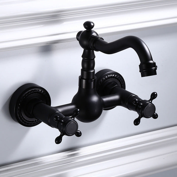 Schwarze Wandmontierte Badezimmerarmatur Amerikanischer Klassischer Weitreichender Wasserhahn
