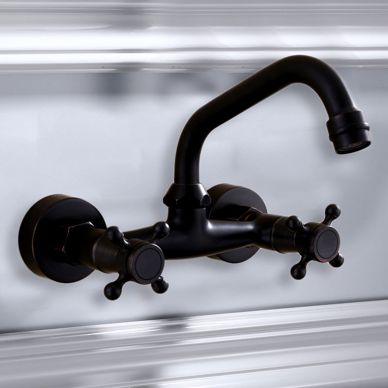 Schwarze Wandmontierte Badezimmerarmatur Amerikanischer Klassischer Weitreichender Wasserhahn