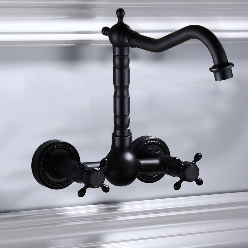 Schwarze Wandmontierte Badezimmerarmatur Amerikanischer Klassischer Weitreichender Wasserhahn