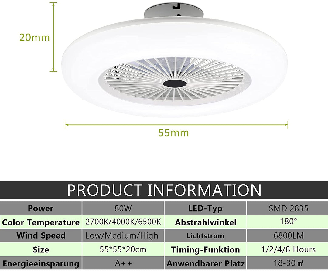 Deckenventilator mit Beleuchtung 80W mit Fernbedienung | Karnz