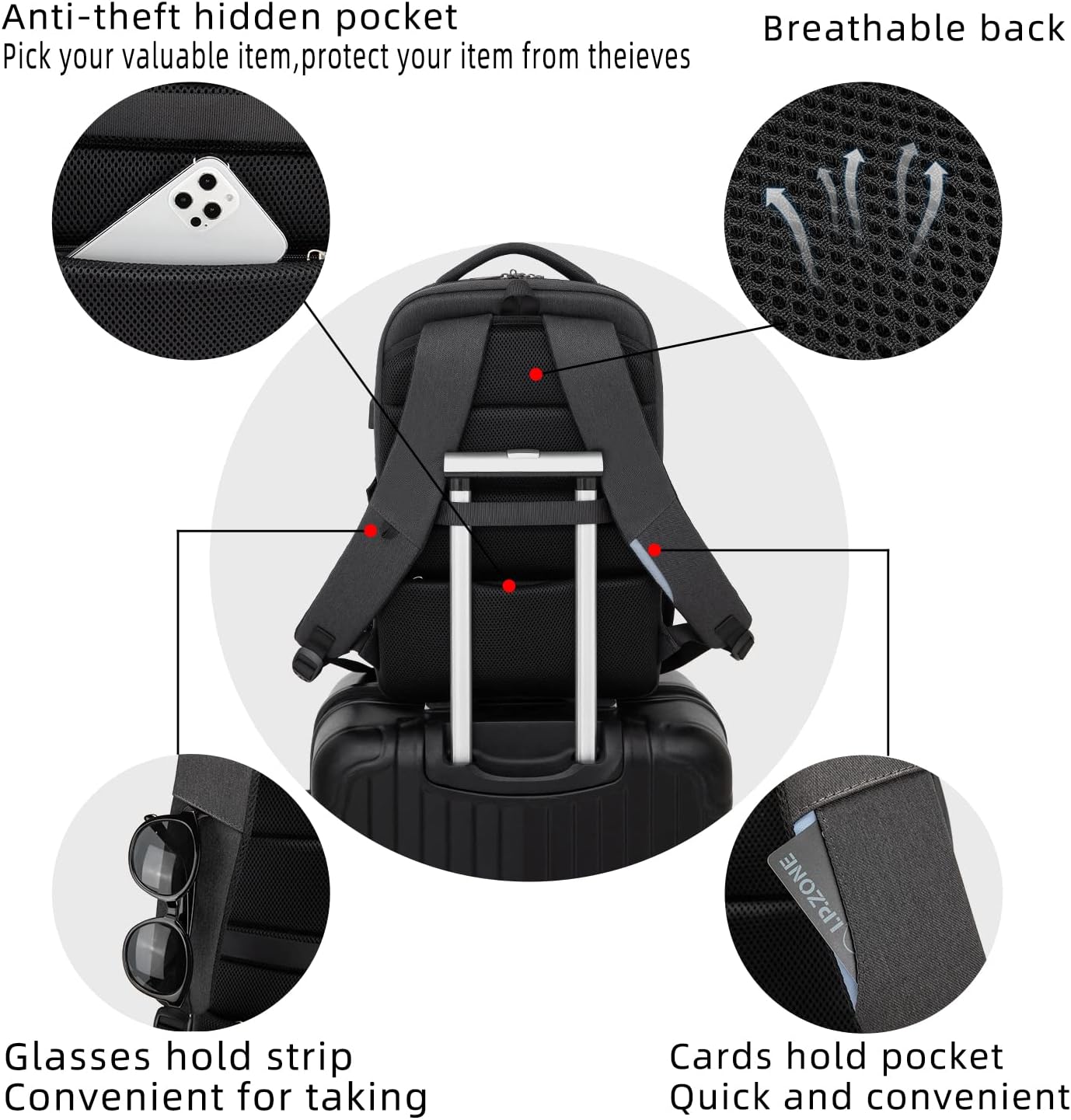 Wasserabweisender Reise-Laptop-Rucksack mit USB-Anschluss & organisierter Aufbewahrung | Karnz