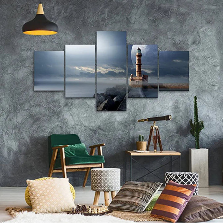 5 Stück Leuchtturm Nachtbilder Kunstwerk Leinwanddruck