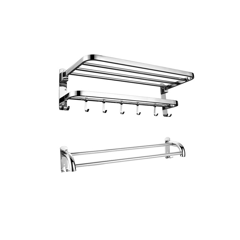Zeitgenössisches Badezimmer-Accessoire-Set aus verchromtem Edelstahl mit Bademantelhaken/Handtuchstange