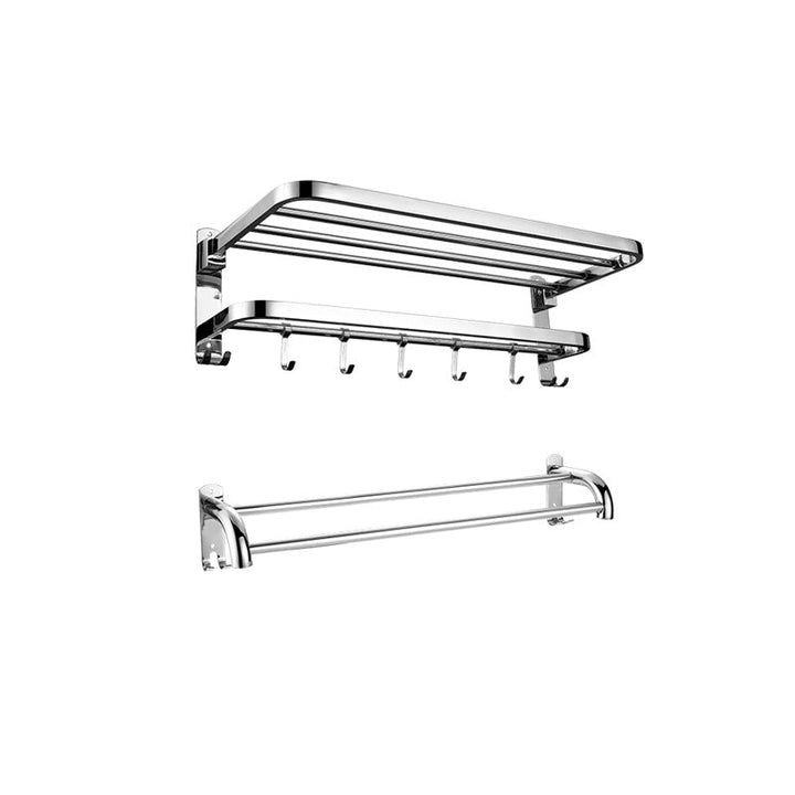 Zeitgenössisches Badezimmer-Accessoire-Set aus verchromtem Edelstahl mit Bademantelhaken/Handtuchstange
