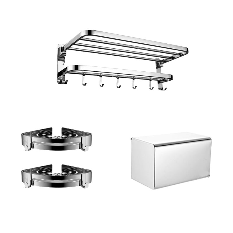 Zeitgenössisches Badezimmer-Accessoire-Set aus verchromtem Edelstahl mit Bademantelhaken/Handtuchstange