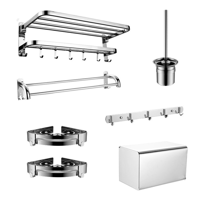 Zeitgenössisches Badezimmer-Accessoire-Set aus verchromtem Edelstahl mit Bademantelhaken/Handtuchstange