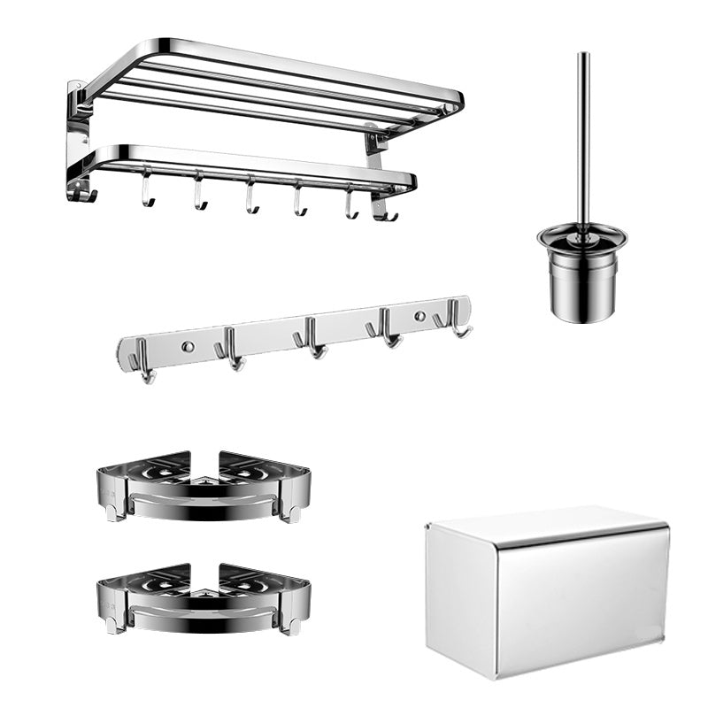 Zeitgenössisches Badezimmer-Accessoire-Set aus verchromtem Edelstahl mit Bademantelhaken/Handtuchstange