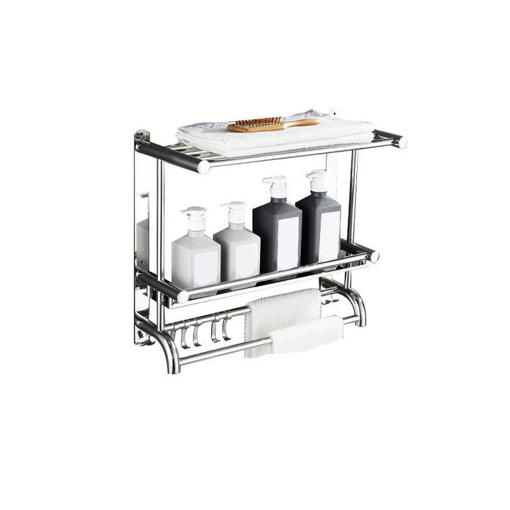 Zeitgenössisches Badezimmer-Accessoire-Set aus verchromtem Edelstahl mit Bademantelhaken/Handtuchstange