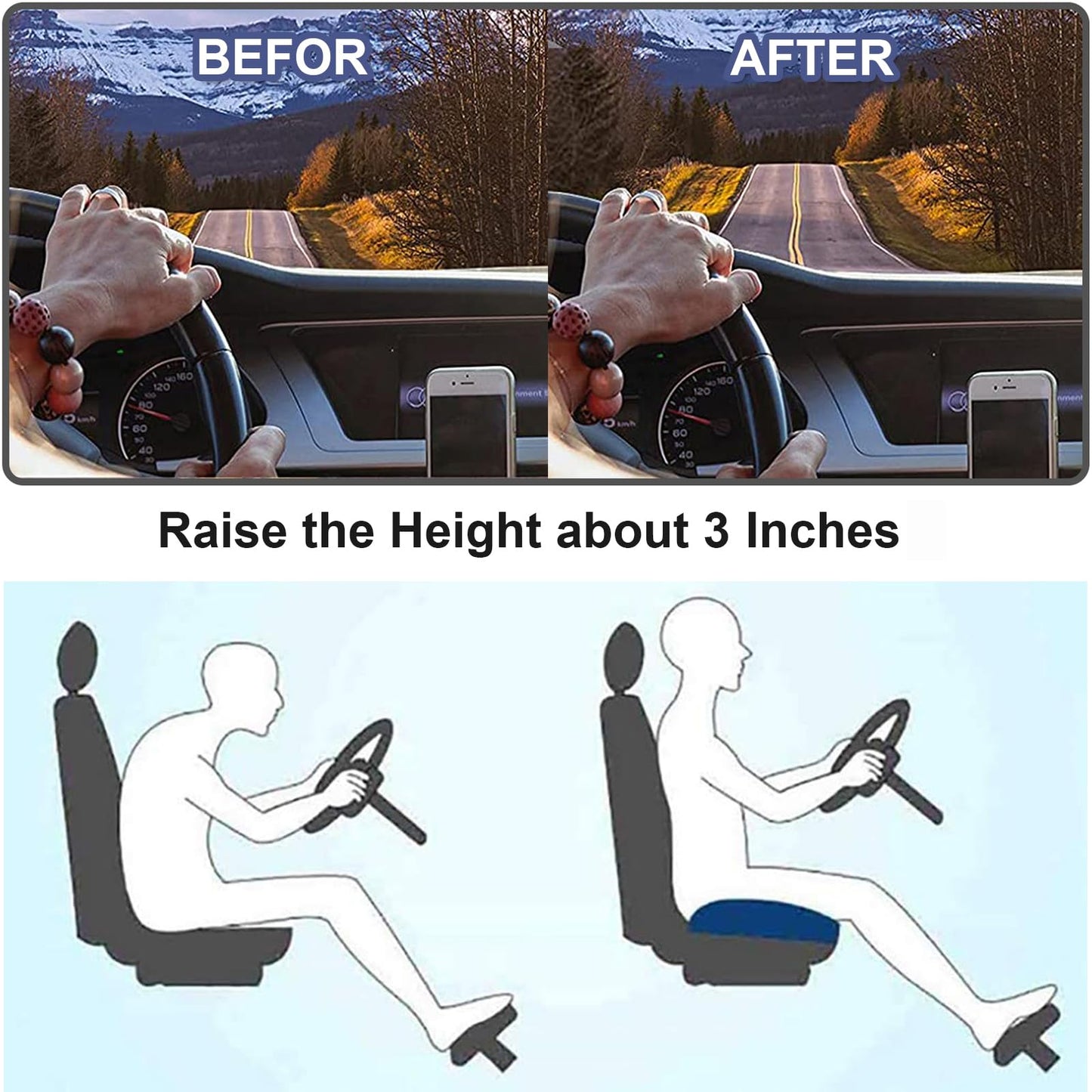 Autositzkissen RaiseSit – Ergonomisches Sitzerhöhungskissen mit Memory-Schaum