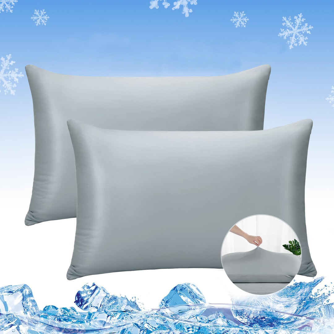 2er-Pack Premium Seiden Super Cooling Dunkelgraue Kissenbezüge – Extreme Q-Max 0.5 | Karnz