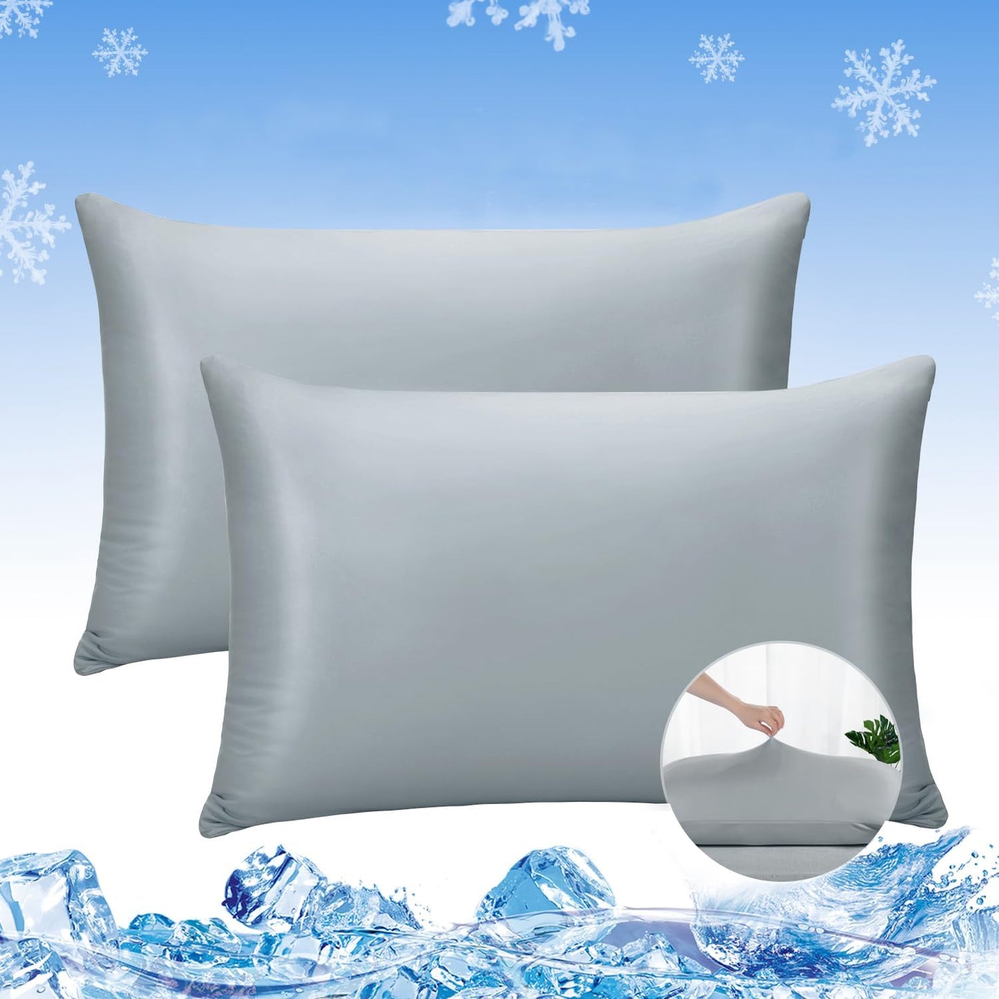 2er-Pack Premium Seiden Super Cooling Dunkelgraue Kissenbezüge – Extreme Q-Max 0.5 | Karnz