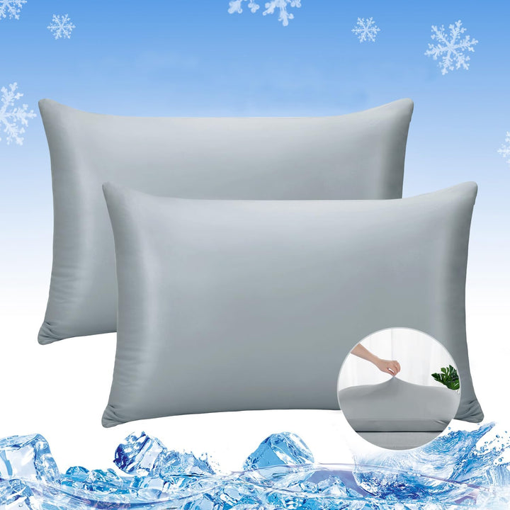 2er-Pack Premium Seiden Super Cooling Dunkelgraue Kissenbezüge – Extreme Q-Max 0.5 | Karnz