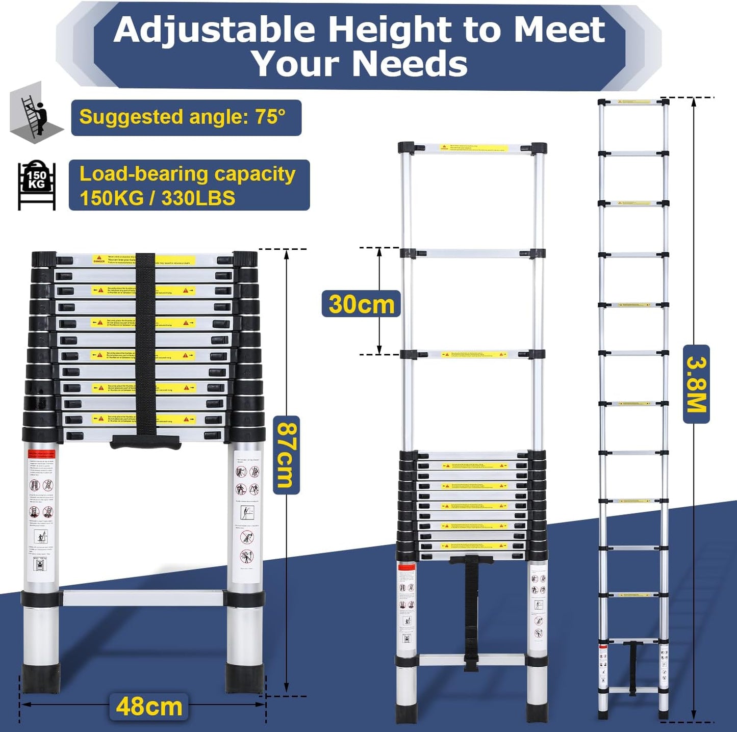 Teleskopleiter Aluminium Belastbarkeit bis zu 150kg 2.6m-5m | Karnz