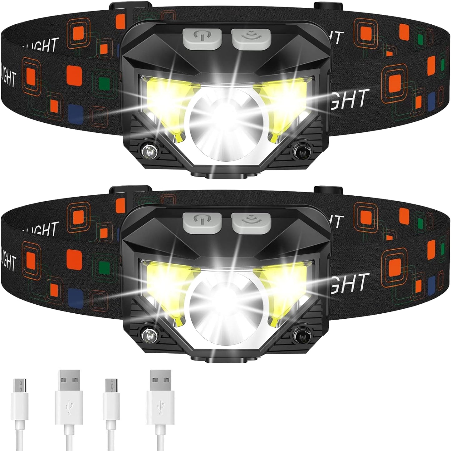 BowLift | LED-Stirnlampe | Wiederaufladbar, Wasserdicht, Bewegungssensor | 2er-Set