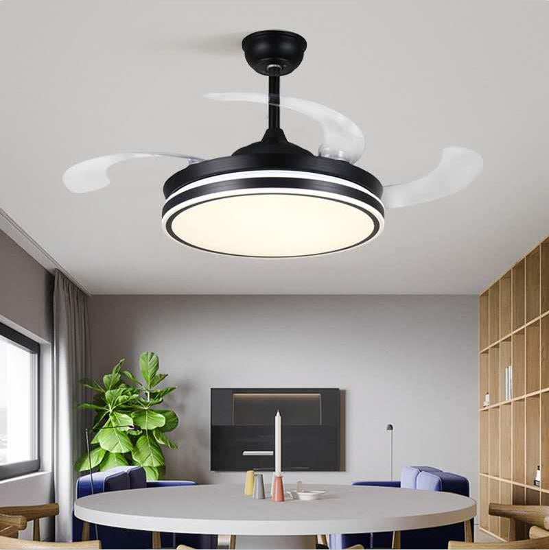 Moderner einziehbarer Deckenventilator mit Licht-Schwarz | Karnz