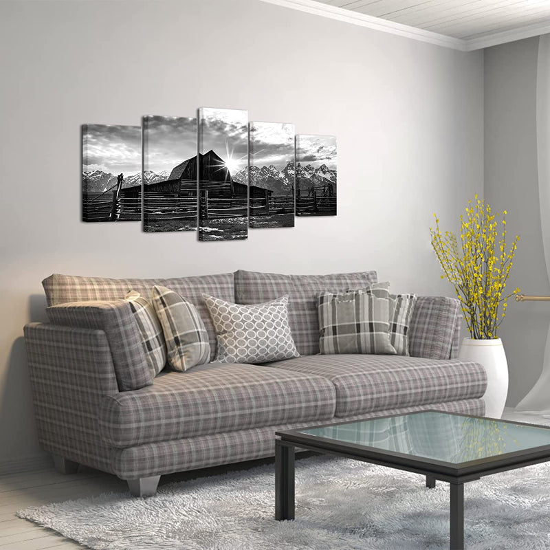 Set aus 5 schwarz-weißen Alpen-Wandbildern