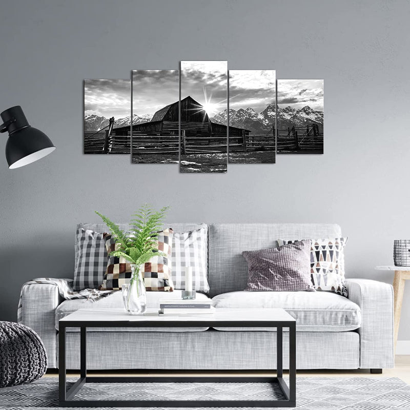 Set aus 5 schwarz-weißen Alpen-Wandbildern