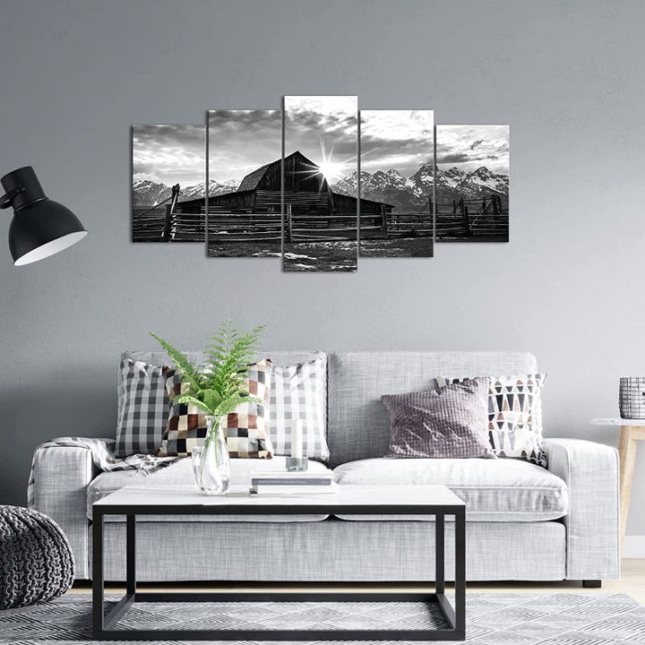 Set aus 5 schwarz-weißen Alpen-Wandbildern