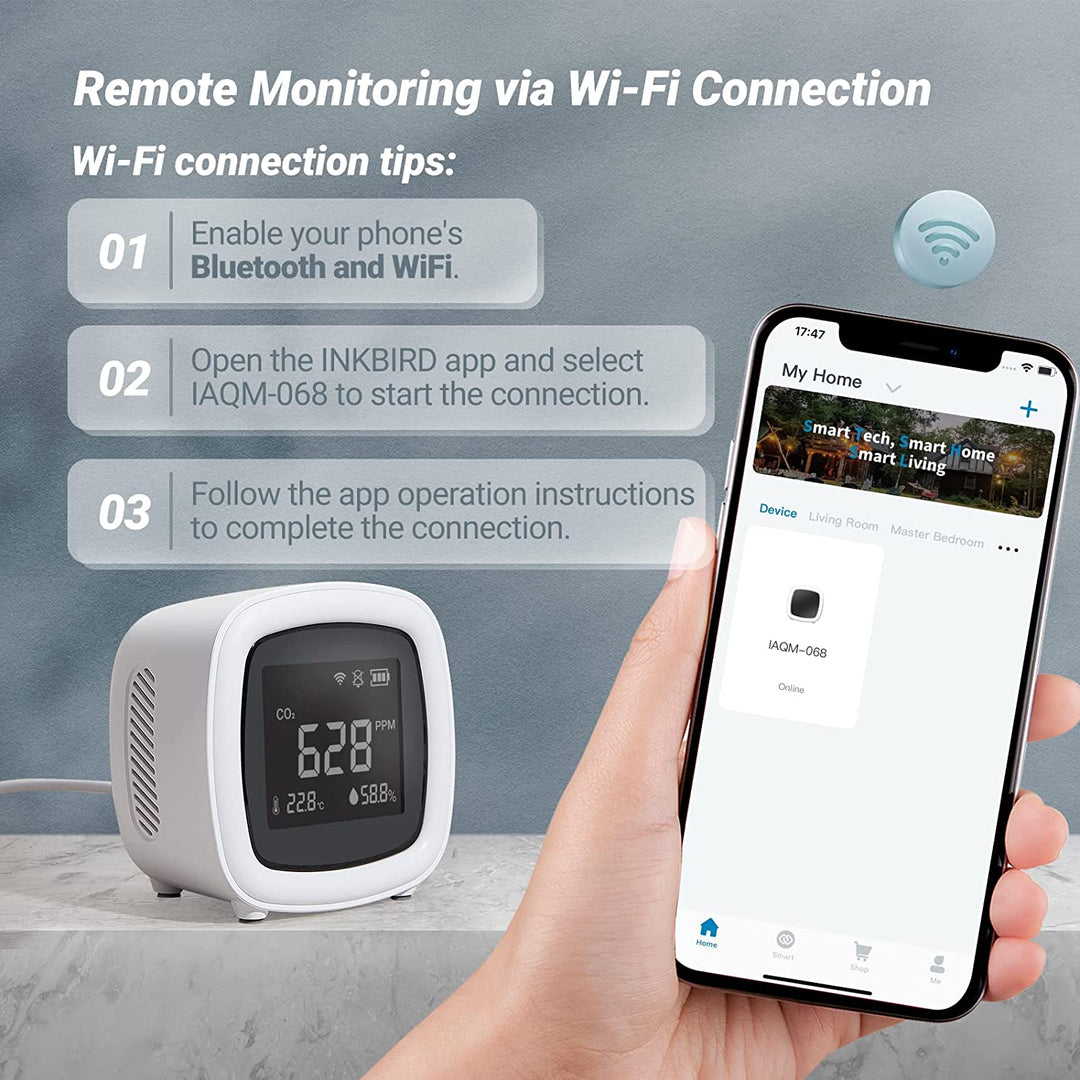 INKBIRD WiFi 3-in-1 Innen CO2-Detektor IAQM-068W | Karnz