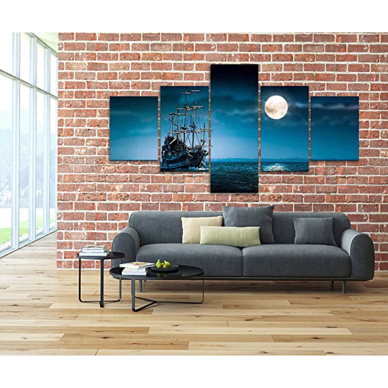 5 Stück Vollmondnacht Piratenschiff Segelgemälde