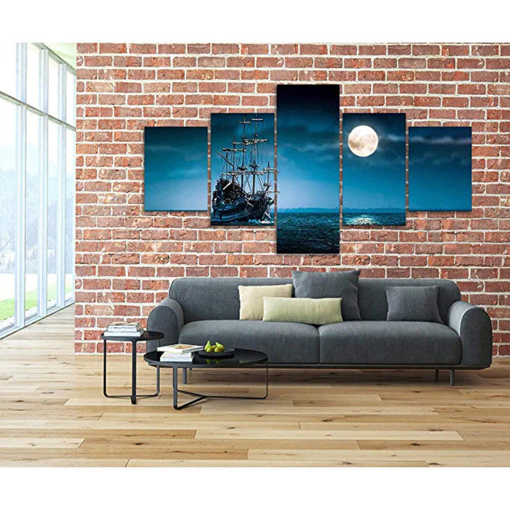 5 Stück Vollmondnacht Piratenschiff Segelgemälde