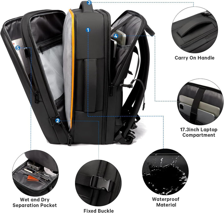 Erweiterbarer 26–45L wasserdichter Reisen-Rucksack mit Laptop-Fach & Duffle-Trage | Karnz