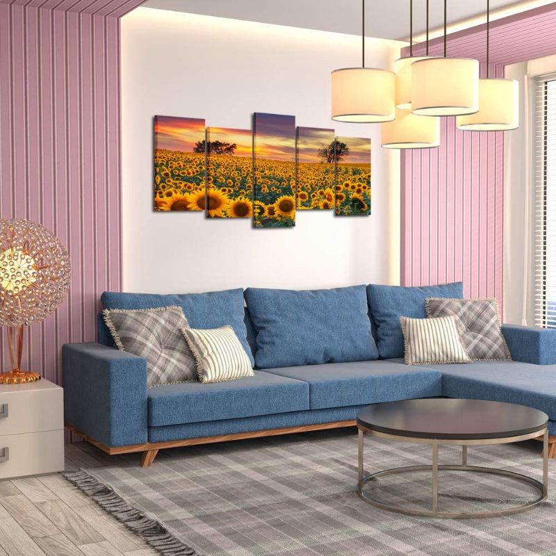 5-teilige Sonnenblumenbauern Leinwand Wandkunst Malerei