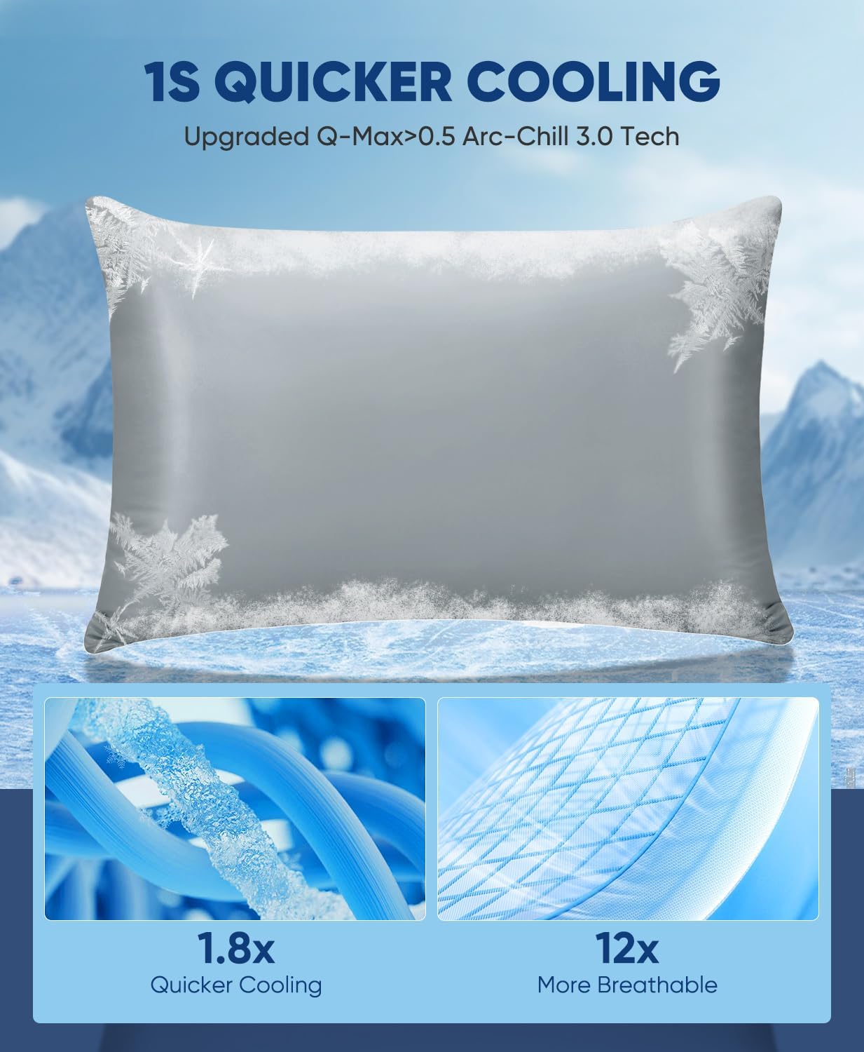 2er-Pack Premium Seiden Super Cooling Dunkelgraue Kissenbezüge – Extreme Q-Max 0.5 | Karnz