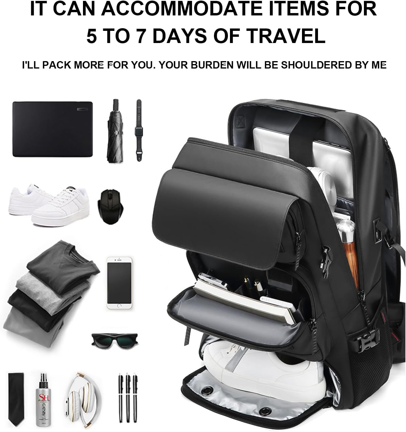 50L wasserdichte Reise-Rucksack mit Schuhfach & USB-Anschluss | Karnz