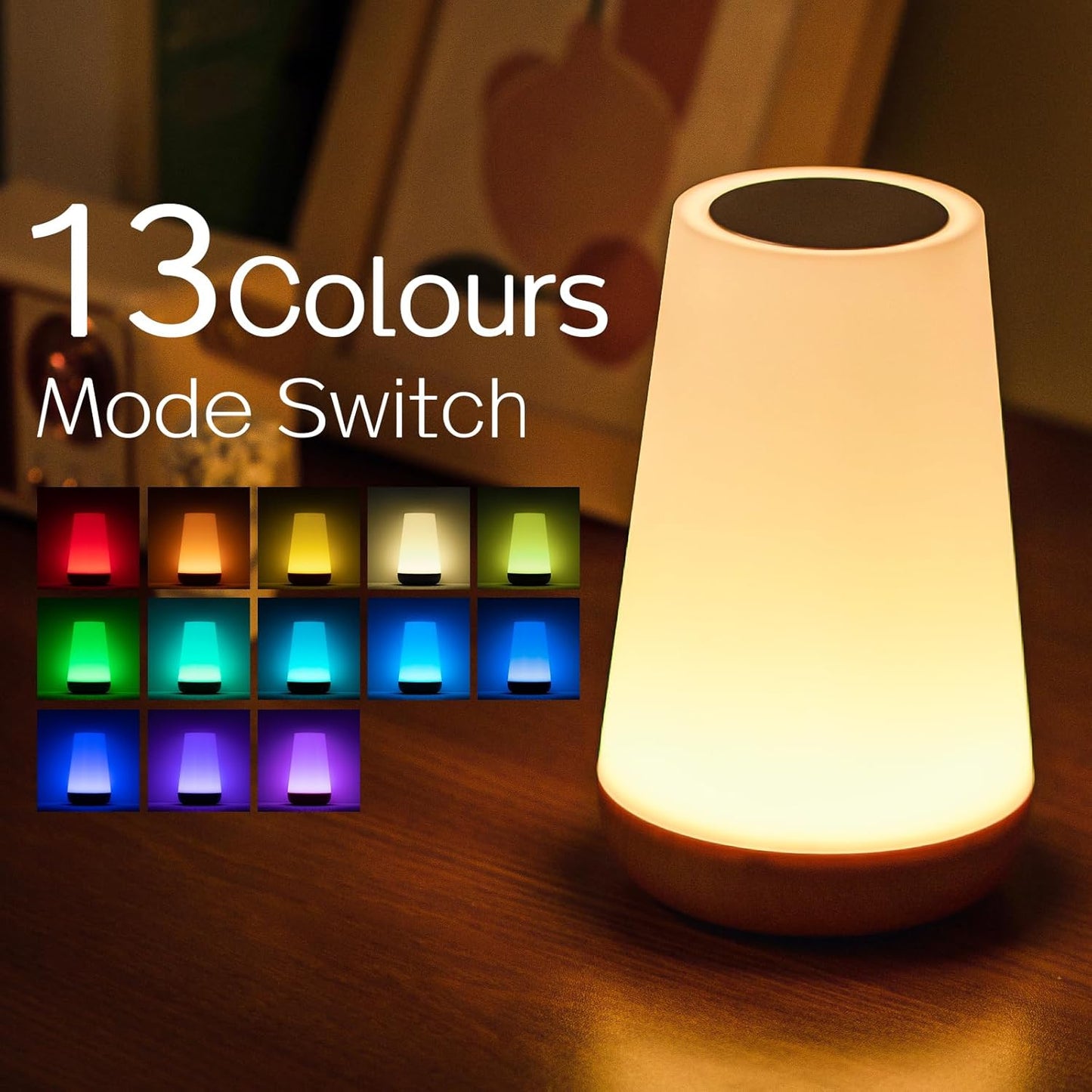 Karnz | Nachttischlampe, LED Touch Tischlampe, 13 RGB Farben wechselnd