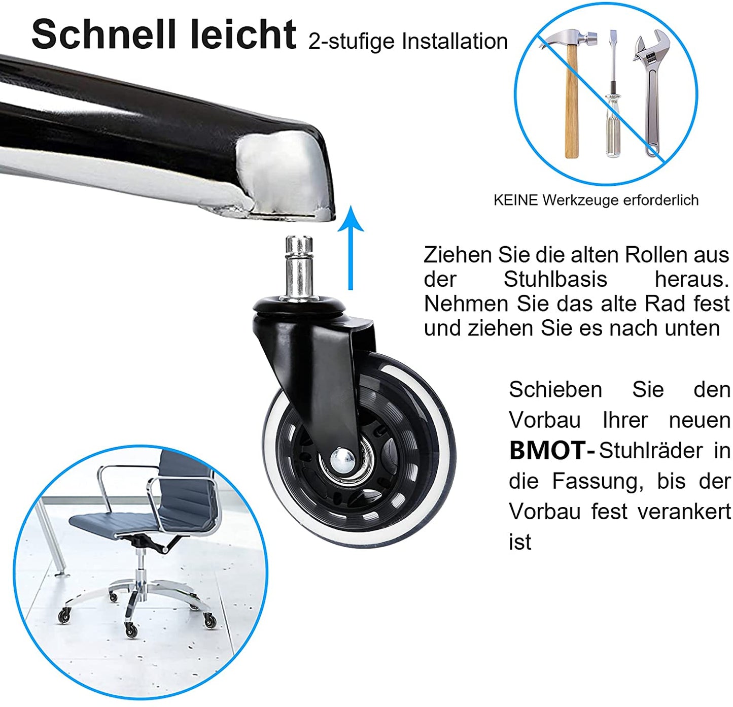 5X Set Hartbodenrollen Bürostuhlrollen | Karnz