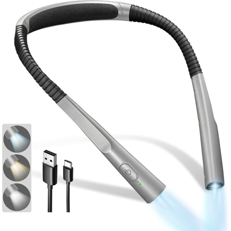 LED Nackenleselampe, Buchlicht zum Lesen im Bett, 3 Farben, 6 Helligkeitsstufen, flexibler Arm, wiederaufladbar, langlebig, perfekt zum Lesen, Stricken, Camping, Reparieren