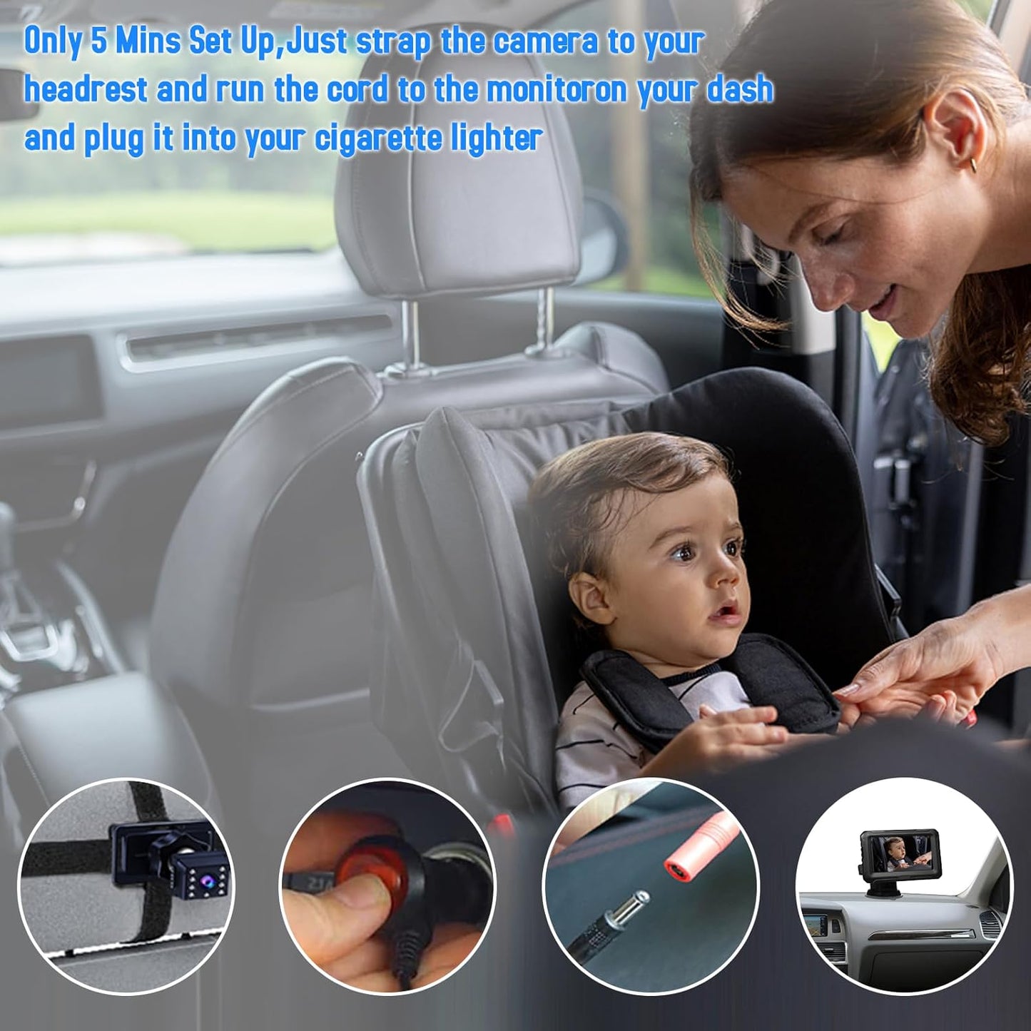 Baby-Autospiegel mit 1080P-Kamera und 4,3-Zoll-Bildschirm – Solvian